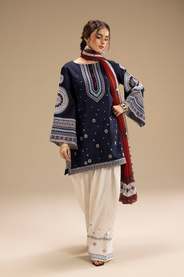 Velora Embroidered 3-Piece Suit (Navy & Rust)